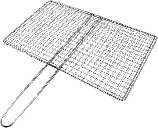 Kisangel Portable Stainless Steel Grill Basket for Fish and Vegetables Heavy Duty Barbecue Accessory for Camping and Outdoor Cooking for Grilling Seafood and Meat