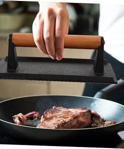 VICASKY 1 PC Cast Meat Press Heavy Duty Grilling Plate for Steaks Burgers Handle BBQ Cooking Tool for Even Heating Durable Easy to Use 2