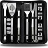 POPETPOP 28pc BBQ Tool Set Bag Stainless Steel Shovel Thermometer Brush Fork Clamp Grill Tools for Easy Outdoor BBQ 3
