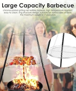 LDIW Cooking Tripod, Tripod Grilling Set, Stainless Steel Camp Tripod for Outdoor BBQ Barbecue Campfire Cooking Hanging Pot Camping Cookware Accessory 2