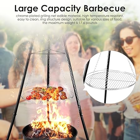 LDIW Cooking Tripod, Tripod Grilling Set, Stainless Steel Camp Tripod for Outdoor BBQ Barbecue Campfire Cooking Hanging Pot Camping Cookware Accessory 2 LDIW Cooking Tripod, Tripod Grilling Set, Stainless Steel Camp Tripod for Outdoor BBQ Barbecue Campfire Cooking Hanging Pot Camping Cookware Accessory - Image 2