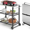 QuliMetal Portable Grill Cart for 17″ & 22″ Blackstone Griddles and Weber Q1000, Q1200, Q2000, Q2200 Series Grills – Durable, Foldable Cart Table with Wheels Hooks，BBQ Prep Table with Seasoning Tray 3