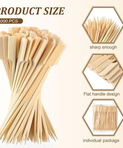 Minatee 3000 Pcs Bamboo Skewers for Appetizers Toothpicks Wide Wooden Skewers Paddle for Kabobs Cocktail Picks Fruit Kababs Bbq Barbecue Sausage Grilling(6 Inches) 2