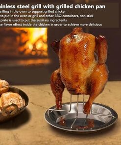 Stainless Steel Chicken Roaster Rack, Vertical Chicken Roaster Grill, Chicken Roasting Pan with Holder, Cooking Grill Tool for Oven BBQ Camping Grilling 2