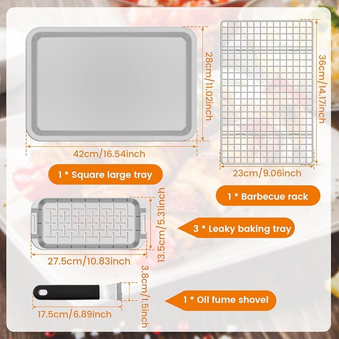 Grill Basket Set, 6 Pack 16.5″ x 11″ Stainless Steel Large Grill Pans, Crisper Tray and Pan Set with Cooling Rack, BBQ Grilling Accessories for Outdoor Grill, Grill Pans for Camping, Picnic, BBQ 2 Grill Basket Set, 6 Pack 16.5" x 11" Stainless Steel Large Grill Pans, Crisper Tray and Pan Set with Cooling Rack, BBQ Grilling Accessories for Outdoor Grill, Grill Pans for Camping, Picnic, BBQ - Image 2