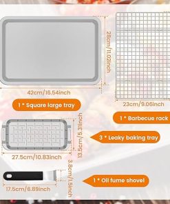 6Pcs Grill Basket Set, Stainless Steel Large Grill Pans, Outdoor BBQ Grilling Accessories Set with Cooling Rack, Universal Handle and Tray 16.5″ x 11″ Pan for Outdoor Grills for Vegetables, Fish, Meat 2