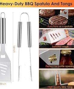 Yoehka BBQ Grilling Accessories Set, 34Pcs Heavy Duty Grill Tools for Outdoor Camping, Grilling Gifts for Men Dad, Stainless Steel Barbecue Utensils Kit with Mats and Glove in Carrying Bag, Silver 2
