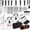 Leonyo Griddle Accessories Set of 25, Heavy Duty Stainless Steel Grill Griddle Metal Spatulas for Cast Iron Flat Top Teppanyaki Hibachi Cooking, Burger Press, 2 Melting Domes