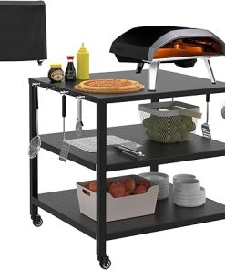 Pizza Oven Table Cart for Ooni/Ninja Woodfire/Blackstone/Cuisinart Pizza Oven Stand for Outside, Modular Table Movable Prep Cart with Pizza Topping Station for Ooni Koda Karu Fyra 16/12
