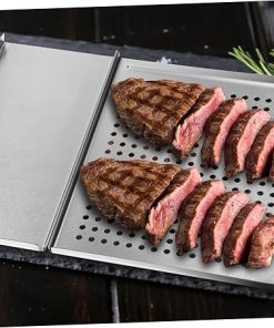 KICHOUSE 2-in-1 Stainless Steel Grill Plate Food Tongs Outdoor Barbecue Accessory Set Grilling Gadgets for Shrimp Chicken 2