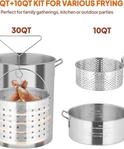 Bonnlo 30QT Turkey Fryer & 10QT Fish Fryer with 55,000 BTU Propane Burner, Outdoor Seafood & Crawfish Boiler with Steamer Basket & Thermometer, Ideal for Crawfish, Crab, Shrimp Boiling and Deep Frying 2