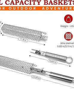 ORIGINAL XL Kabob Grilling Basket Set of 4 with Detachable Handle. UPGRADED DESIGN – New & Improved Stainless Steel Construction with Larger Capacity (12 x 2 x 2) for Outdoor Grilling by Kabob King (With Apron/Storage) 2