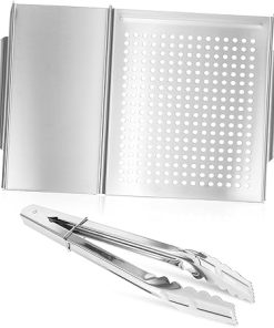 Grill Trays Tongs Set Outdoor Barbecue Accessories Stainless Steel Griddle Pan for Grilling Serve Prepare Foods