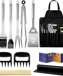 26Pcs/lot Stainless Steel BBQ Tools Set Outdoor Camping Grill Accessories Barbecue Knife Fork Shovel Oil Brush Cooking Tool (Color : 14 Pieces) 2