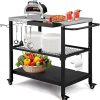 Stainless Steel Outdoor Grill Cart with 3-Tier Shelves & Lockable Wheels | Heavy-Duty Pizza Oven Stand & Prep Table for Patio | Movable BBQ Workstation with Tool Hooks & Paper Towel Holder