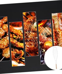 Totority Barbecue Fish Rack 4pcs Fish Grill Clip Metal Mesh Wooden Handle Bbq Tool for Outdoor Activities 2