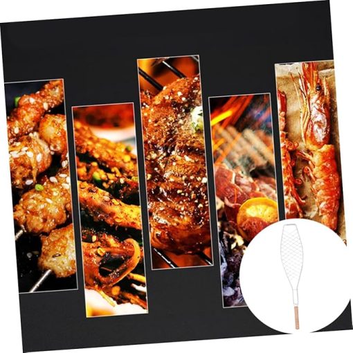 Totority Barbecue Fish Rack 4pcs Fish Grill Clip Metal Mesh Wooden Handle Bbq Tool for Outdoor Activities - Image 2
