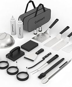 Cuisinart 24-Piece Griddle Tool Set with Storage Tote, Stainless Steel Flat Top Grill Accessories with Spatulas, Melting Dome, Smash Burger Press, Scraper & Tongs, Perfect for BBQ, Tailgates, Camping
