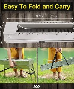 USB Electric Charcoal Grill Automatic Rotating Barbecue Grill Stainless Steel Flip Folding BBQ Grill Rack with 17 Roast Rods for Outdoor Camping Courtyard Picnic BBQ 2