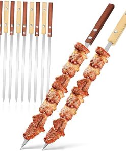 12-piece Bbq Skewers Set with Wood Handles Portable Stainless Steel Grill Sticks Multi-function Outdoor Grilling Tools