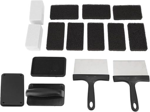 Griddle Cleaning Kit, Oil Besmirch Removal Flat Top Grill Accessories Cleaner Tool, Multifunctional Grill Cleaning Kit with Anti Hot Handle (15Pcs)