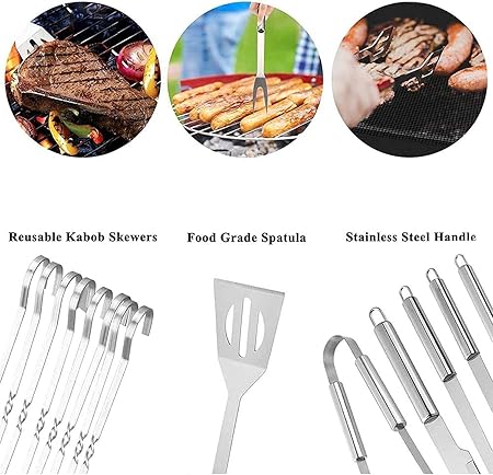 Grilling Accessories Kit BBQ Grill Tools Set, 16PCS Stainless Steel Grill Tools Set with Carry Bag, Barbecue Tools, Utensils for Outdoor Camping 2 Grilling Accessories Kit BBQ Grill Tools Set, 16PCS Stainless Steel Grill Tools Set with Carry Bag, Barbecue Tools, Utensils for Outdoor Camping - Image 2