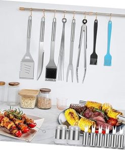 1 Set 35pcs bbqtools Barbecue Accessories Grilling Tongs Grill Accessories for Outdoor Grill Wire Cleaning Brush Kitchen Spatula Holder Wire kit 304 Stainless Steel Utensils Smoky 2