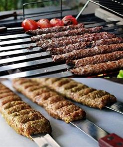 BBQ Grill Outdoor Stainless Steel Wide BBQ Skewers Long Wood Handle Barbecue Fork Stick Shish Kebab Grill Skewer Camping Tool 2