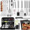 BBQ Grill Accessories Set, 34 Piece Stainless Steel Tools with Carrying Case, Includes Spatula, Tongs, Skewers, Thermometer, Grill Mats