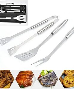 Large Grill Accessories ，BBQ Barbecue Tool Set, 3 Pcs Stainless Steel Barbecue Grill Cooking Utensils Tool Set with Storage Case for Travel/Camping/Outdoor Activities – Indoor Outdoor Barbecue Kit for