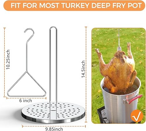 Stainless Steel Turkey Fryer Accessory Kit,Turkey Chicken Fryer Stand Kit with Lifter Hook, Vertical Rack, and Perforated Base for Deep Frying Pot and Outdoor BBQ 2 Stainless Steel Turkey Fryer Accessory Kit,Turkey Chicken Fryer Stand Kit with Lifter Hook, Vertical Rack, and Perforated Base for Deep Frying Pot and Outdoor BBQ - Image 2