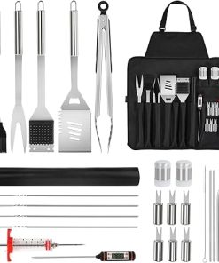 26PCS Griddle Accessories Set,Heavy Duty BBQ Accessories for Outdoor Grill,Perfect Grilling Gifts for Men,Grill Set with Spatula,Fork,Brush,Meat Thermometer,Apron