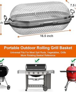 MixRBBQ Rotisserie Basket Grill Accessories, Stainless Steel Rotisserie Baskets for Napoleon Outdoor Grill, Universal Fits for Kabobs French Fries Veggies Fits 2