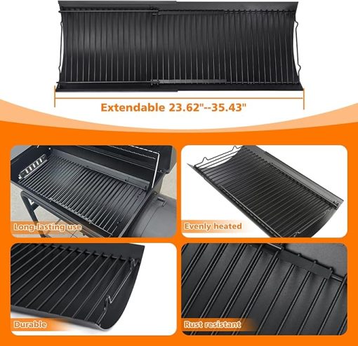 Hisencn 23"- 35" Adjustable Ash Pan/Drip Pan for Chargriller 5050 5072 5650 2121 2123 2222 2823 2828 3070 200157 Charcoal Grills, River Charcoal Grill, Charbroil 17302056, with 2 Pack Hangers - Image 2