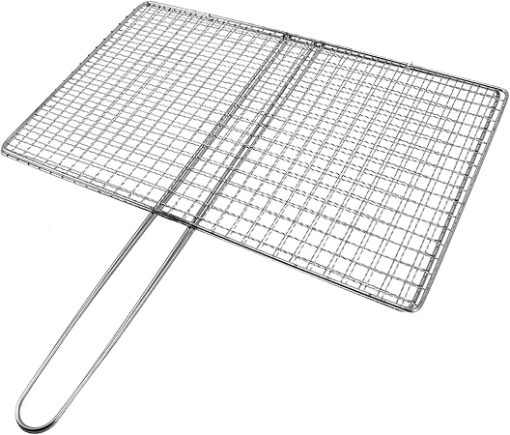 YARNOW Stainless Steel Fish Grill Basket with Handle for Outdoor BBQ Portable Rack for Grilling Meat Vegetables and Fish Camping and Picnics