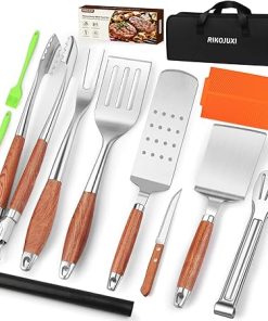 16 Inch Grilling Accessories Set, Heavy Duty Stainless Steel BBQ Accessories Tools and Grill Accessories for Outdoor Grill with Spatula, Fork, & Tongs - Grilling Gifts for Men Women Father