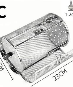 BBQ Stainless Steel Rotating Grill for Nuts Peanuts Chestnuts Rotary Grill Cage Air Fryer Rotating Grill Cage Accessories(C) 2