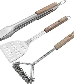 Bull Outdoor Products 3-Piece Wooden Handle BBQ Tool Set – Bristle-Free Grill Brush, Stainless Steel Spatula & Tongs – Durable & Safe for Outdoor Grilling 2