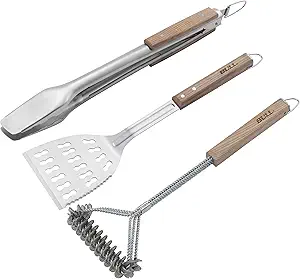 Bull Outdoor Products 3-Piece Wooden Handle BBQ Tool Set – Bristle-Free Grill Brush, Stainless Steel Spatula & Tongs – Durable & Safe for Outdoor Grilling Bull Outdoor Products 3-Piece Wooden Handle BBQ Tool Set – Bristle-Free Grill Brush, Stainless Steel Spatula & Tongs – Durable & Safe for Outdoor Grilling