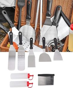 BBQ Tools Set, Including 6Pcs Spatulas 2 Bottles, Stainless Steel Griddle Griddle Accessories Kit with Sturdy Handle Suitable for Home Camping 2