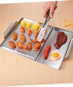 Grill Tray Food Tongs Barbecue Grilling Pan Outdoor Cooking Utensils BBQ Tool Set Grill Accessories 2