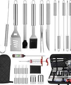 BBQ Grill Accessories, 27PCs BBQ Tools Set, Stainless Steel Grill Tools Set, Grilling Kit for Men Women with Spatula Thermometer Meat Injector Gloves, Barbecue Utensils Gift for Smoker Camping