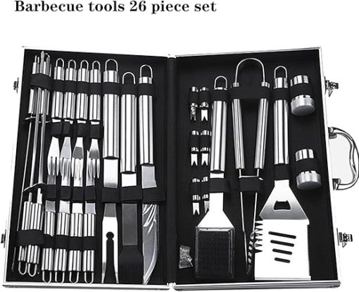 26pcs Extra Thick Stainless Steel Grill Tool Set for Men, Heavy Duty Grilling Accessories Kit for Backyard, BBQ Utensils Gift Set with Spatula,Tongs in Aluminum Case for Birthday Brown - Image 2