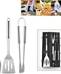 BBQ Tool Set Heavy Duty Stainless Steel 3 Pieces BBQ Tongs Kits W/Durable Portable Storage Case, Main Barbecue Utensils Tools for Backyard Barbecue Outdoor Camping