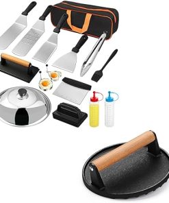 Griddle Accessories Kit with Smash Burger Press, 16pcs Flat Top Grill Griddle Tools Set for Blackstone and Camp Chef