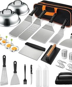 APLUSH 35PCS Griddle Accessories Kit, Flat Top Grill Accessories Set for Blackstone and Camp Chef, Stainless Steel Grill Spatula Set with Enlarged Spatulas, Basting Cover