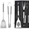 3-Piece Barbecue Tools Set, Stainless Steel Barbecue Accessories BBQ Grill Utensils Kit for Backyard Barbecue Outdoor Grilling Camping Picnics, with Spatula, Tong, Forks,