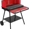 BBQ Grill Outdoor Barbecue Grill - Portable Outdoor Camping Non‑Stick Stainless Steel Barbecue Grill with Wheels BBQ Accessory, 22.0x23.4in