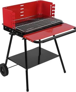 BBQ Grill Outdoor Barbecue Grill - Portable Outdoor Camping Non‑Stick Stainless Steel Barbecue Grill with Wheels BBQ Accessory, 22.0x23.4in