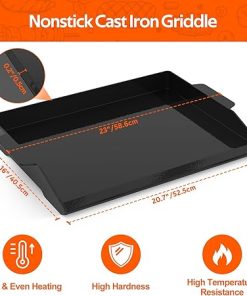 Onlyfire Universal Enamelled Cast Iron Cooking Griddle, Nonstick Coating Griddle Flat Top Grill Plate with extra high sidewalls for All Gas Grills and 4 Burner Range Oven, 23″ x 16″ 2